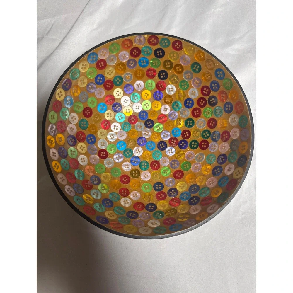 Button Mosaic Bowl Multicolor Excellent Decorative Art Orange